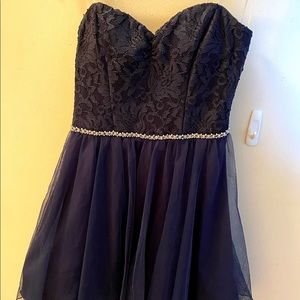 Dark blue strapless mini party dress